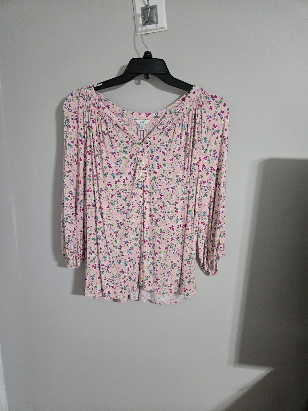 Kim Rogers Pink Floral Peasant Blouse
